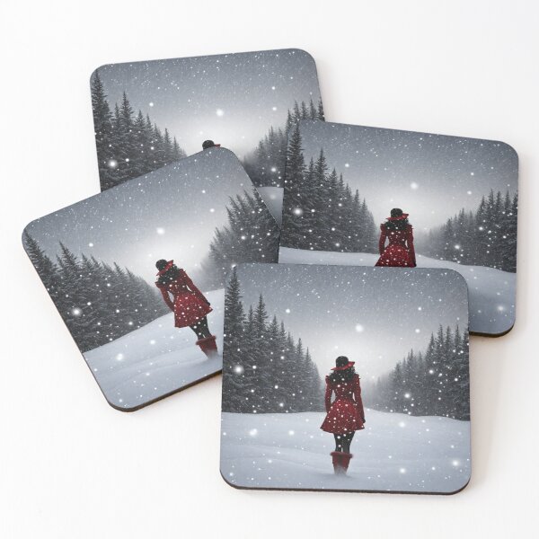 Item preview, Lady in red standing in the snow designed and sold by AimyDesigns.