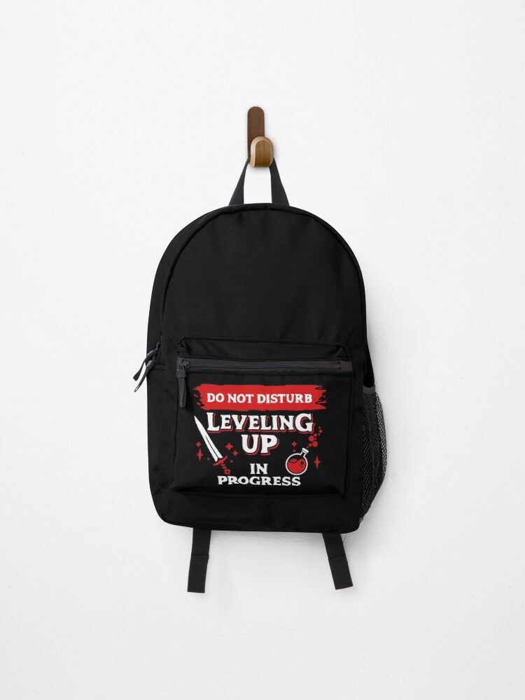 Thumbnail 1 of 3, Backpack, Do Not Disturb Leveling Up In Progress Light Red Label designed and sold by wolfkin-design.