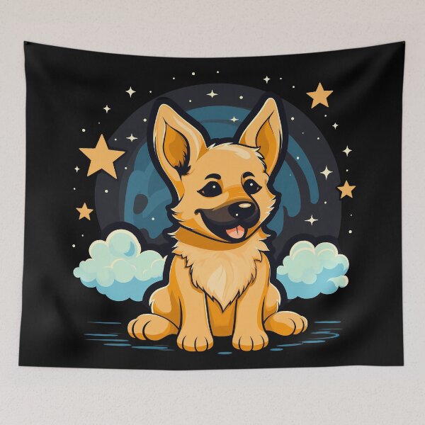 Item preview, Cute Kawaii German Shepherd Puppy Dog On The Cloud With Stars. Gsd dog breed baby pup Illustration  designed and sold by NBSStore.