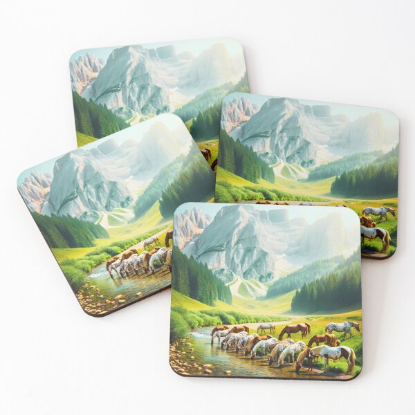 Item preview, Appaloosa horses herd mountains river designed and sold by DesignMT.