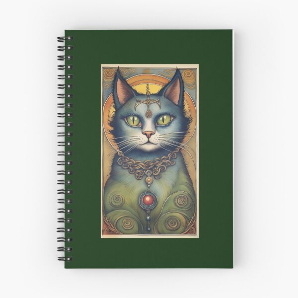 Item preview, head of a mystical cat with green eyes, wearing necklace and tiara, Celtic symbolism designed and sold by Creativesphotos.