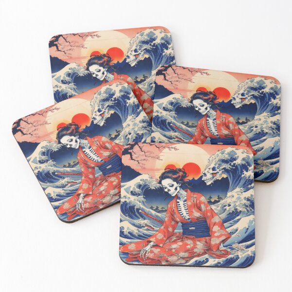 Item preview, Japanese Ukiyo-e Skeleton Woman On Sea Waves designed and sold by Bunmigraphics .
