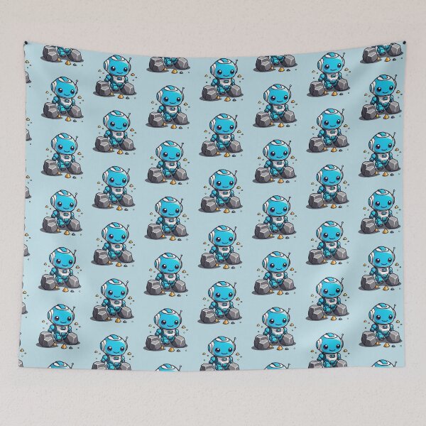 Item preview, Little blue robot with stones designed and sold by SpaceRockMining.