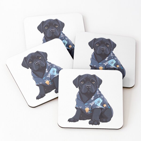 Item preview, Illustration of Cute Black Italian Mastiff Cane Corso Puppy Dog Wearing Tropical Shirt , Canary mastiff Molosser Dog Breed designed and sold by NBSStore.
