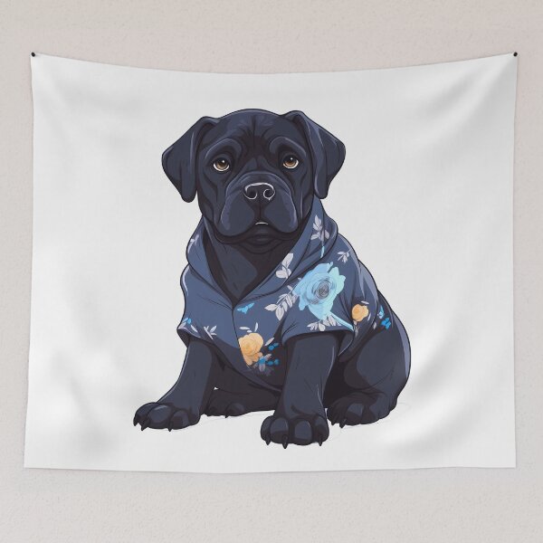 Item preview, Illustration of Cute Black Italian Mastiff Cane Corso Puppy Dog Wearing Tropical Shirt , Canary mastiff Molosser Dog Breed designed and sold by NBSStore.