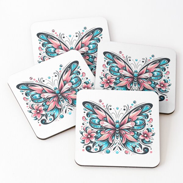 Item preview, Blue And Pink Pastel Color Abstract Butterfly Tattoo Design designed and sold by Coffee Lifestyle.