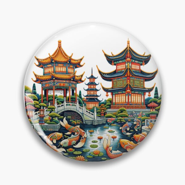 Item preview, Traditional Chinese Garden in Folk Art Style designed and sold by VoilaPrint.
