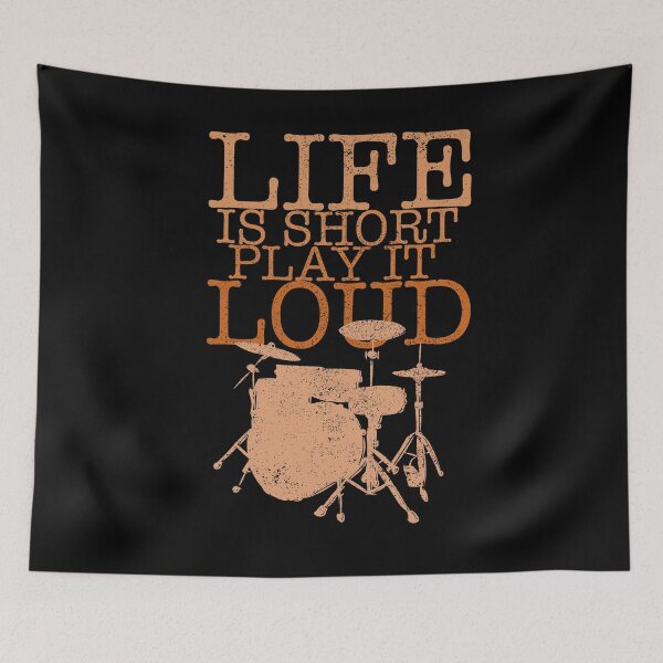 Item preview, Life Is Short, Play It Loud, Vintage Colors With Silhouette Drum Set  designed and sold by CJansuebsri.
