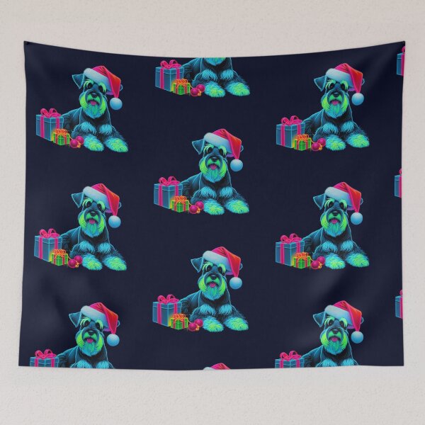 Item preview, Schnauzer navideño neón con regalos designed and sold by barksandsqueaks.