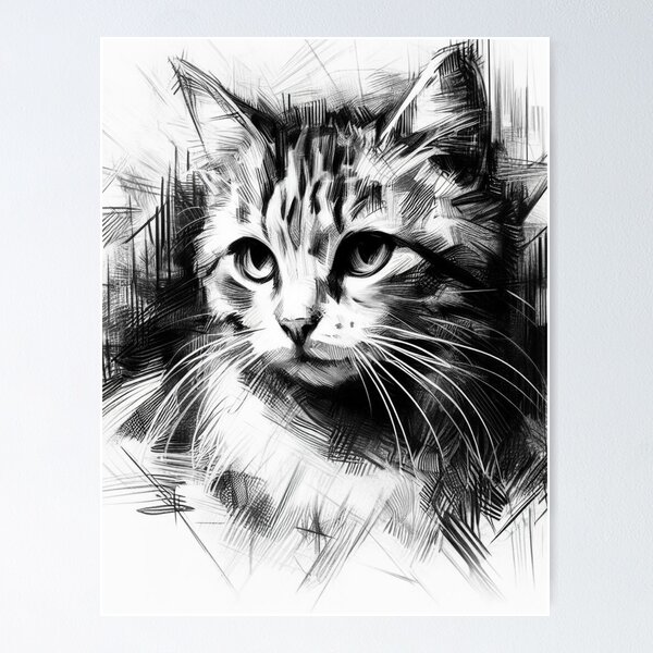 Aperçu de l'œuvre Chat Art noir et blanc 05 créée et vendue par VANWANSHOP.