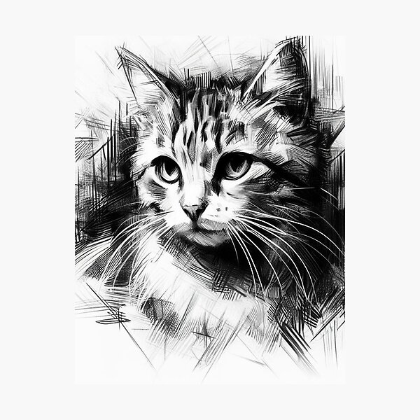 Aperçu de l'œuvre Chat Art noir et blanc 05 créée et vendue par VANWANSHOP.