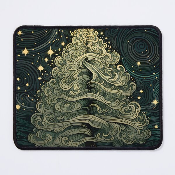 Item preview, decorative detailed swirling christmas tree print designed and sold by dcrc.