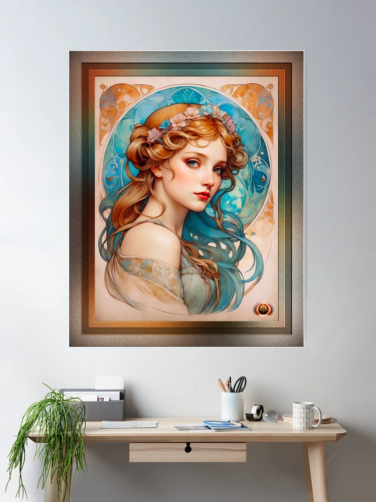 Daydream Of An Art Nouveau Beauty Gorgeous AI Concept Art by Xzendor7 Room Decor Art Print