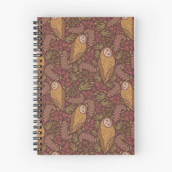 Item preview, Ochre owls amoung maroon fern leaves and estragon designed and sold by Pinata.