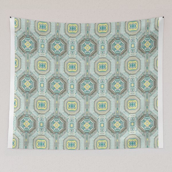 Item preview, Ethnic medallion design green beige ivory white designed and sold by Alessandro Remo Mazzoni Remotextiles.