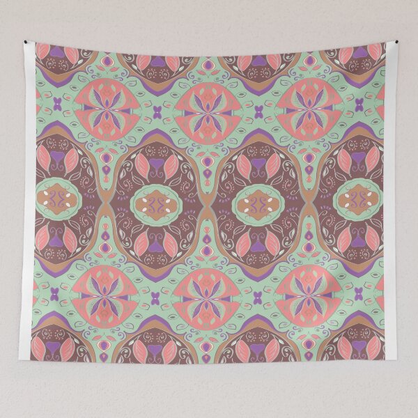 Item preview, Ethnic medallion design green beige ivory white designed and sold by Alessandro Remo Mazzoni Remotextiles.