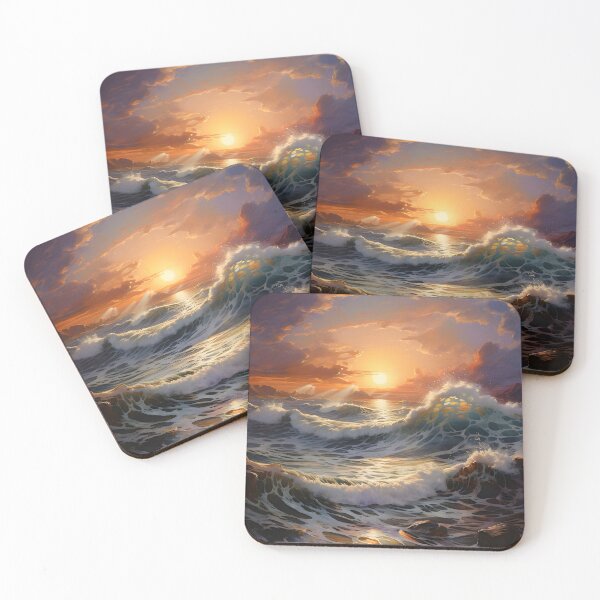 Item preview, Beautiful sunset with crashing waves print designed and sold by dcrc.