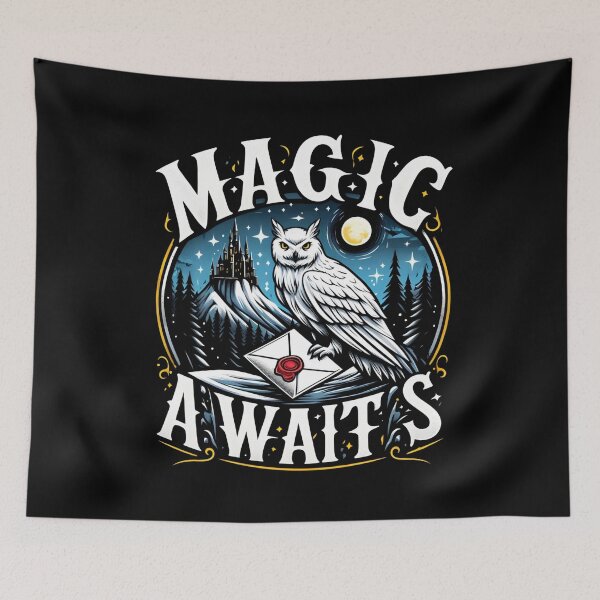 Item preview, Magic Awaits - Snowy Owl with an Envelope in a Mystical Night - Fantasy designed and sold by Fenay Designs.