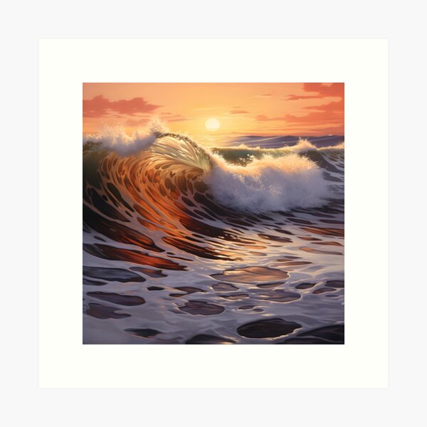 Item preview, Beautiful sunset with crashing waves print designed and sold by dcrc.