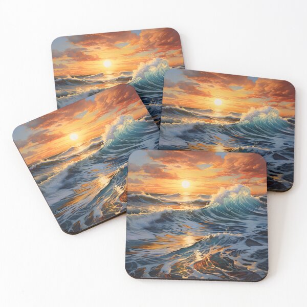Item preview, beautiful sunset with crashing waves print designed and sold by dcrc.