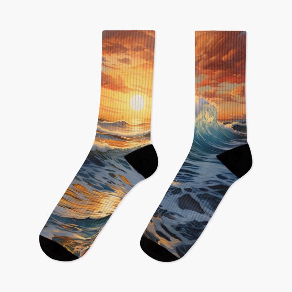 Item preview, beautiful sunset with crashing waves print designed and sold by dcrc.