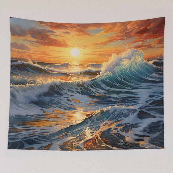 Item preview, beautiful sunset with crashing waves print designed and sold by dcrc.