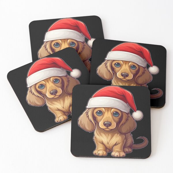 Item preview, Chibi Dachshund Dog with red Santa hat designed and sold by KawaiiArtStyle.