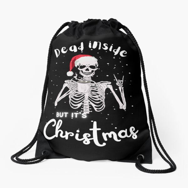 Item preview, dead inside vintage - christmas holly spirit  - skeleton christmas spirit -  Cool skull with hat and coffee designed and sold by Carola-art.