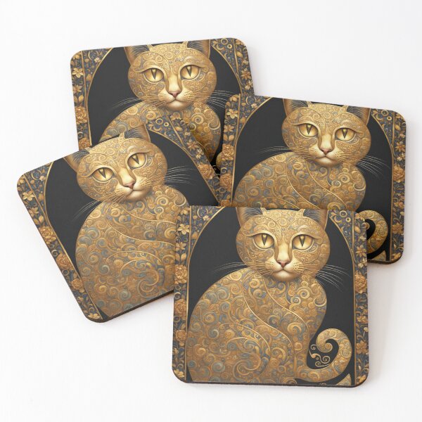 Artikelvorschau, Goldene Katzen - Von Gustav Klimt inspirierte goldene Muster, dekorative Kunst entworfen und verkauft von Butler in the Home.