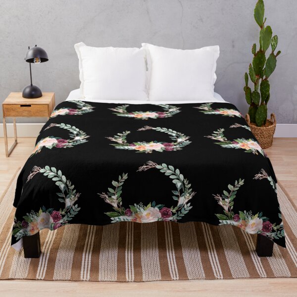 Item preview, Floral Wreath Floral print Watercolour Flowers black designed and sold by ArtUnova.