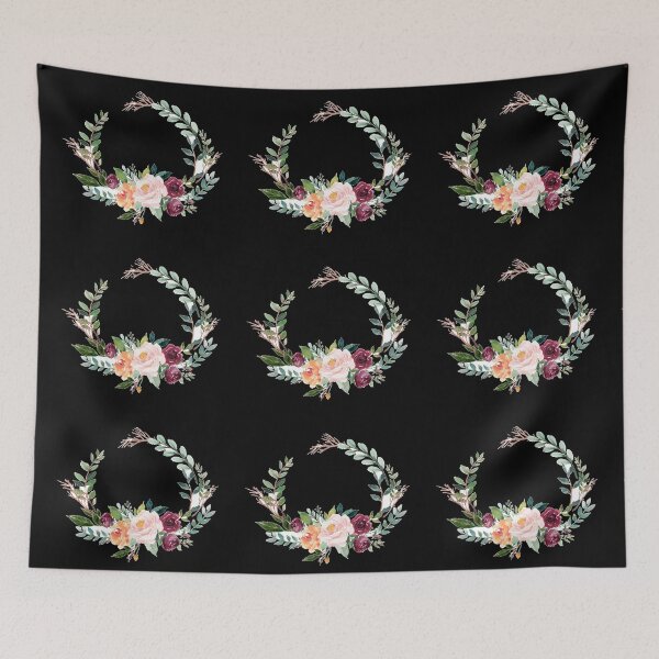 Item preview, Floral Wreath Floral print Watercolour Flowers black designed and sold by ArtUnova.