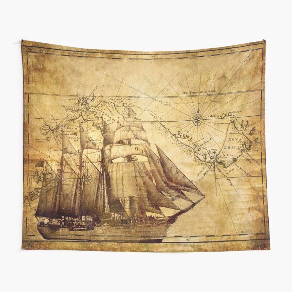 Vintage ship map Tapestry