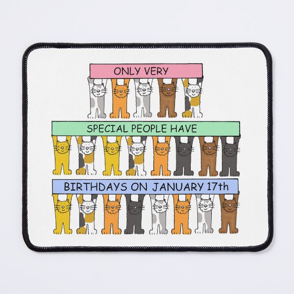 Item preview, January 17th Birthday Cute Cartoon Cats Holding Up Banners designed and sold by KateTaylor.