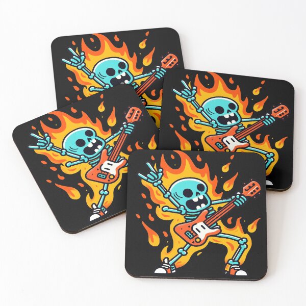 Item preview, Rocker skeleton playing guitar and lit on fire Minimalist designed and sold by Andruzito.