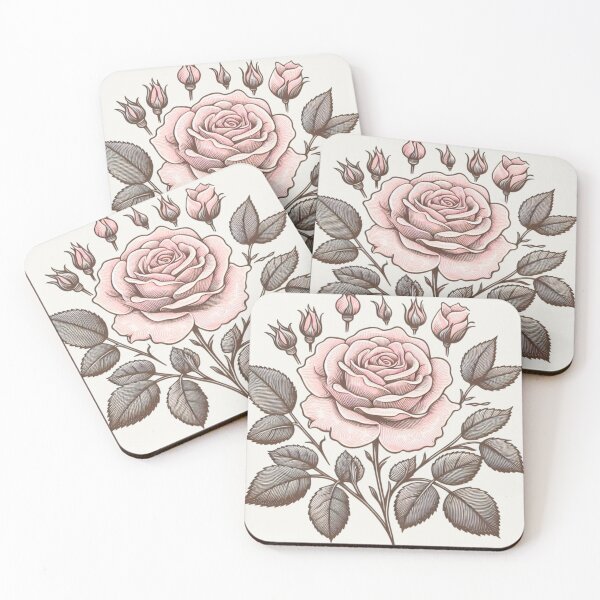 Item preview, Vintage Pink Rose Stem Doodle - Taupe Background designed and sold by Star-Fragment.