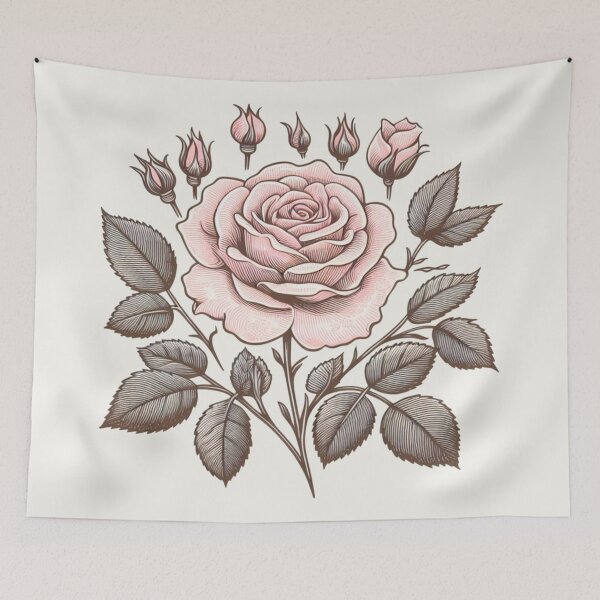 Item preview, Vintage Pink Rose Stem Doodle - Taupe Background designed and sold by Star-Fragment.