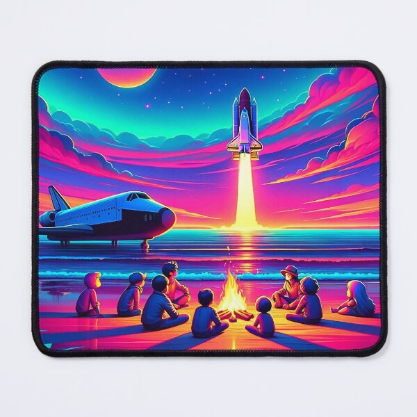 Item preview, Neon Twilight Beach with Space Shuttle designed and sold by divinedeco1925.