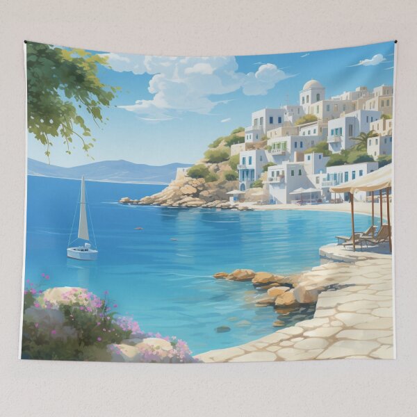 Artikelvorschau, Eine Vintage-Reiseillustration von Mykonos - Griechenland entworfen und verkauft von GoodOldVintage.