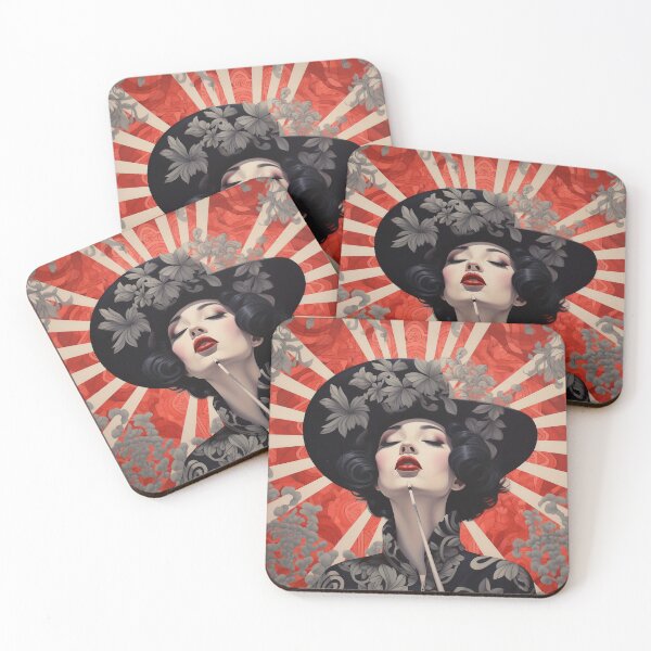 Item preview, Shanghai Smoking Girl in hat Red, Black and Grey designed and sold by Meeheemaha.