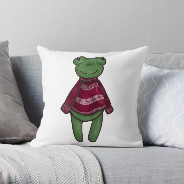Christmas Sweater Frog Throw Pillow