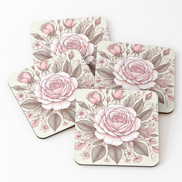 Item preview, Vintage Style Pink Rose Stem Doodle - Taupe Background designed and sold by Star-Fragment.