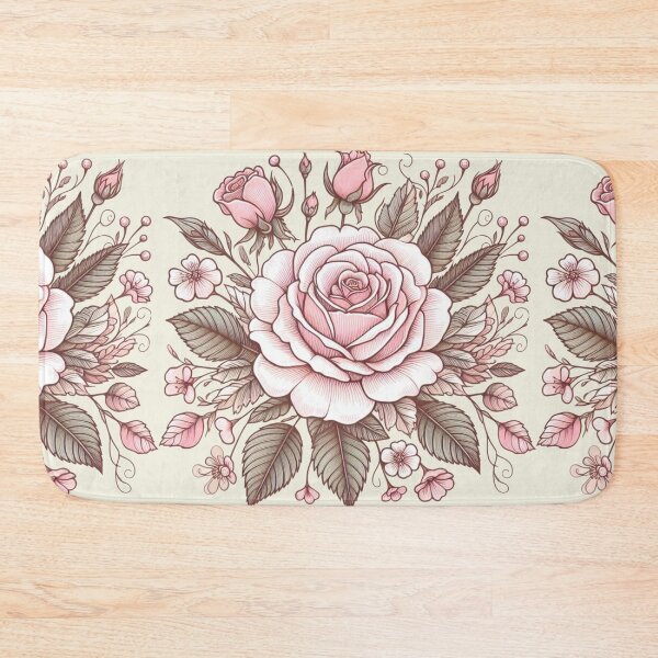 Item preview, Vintage Style Pink Rose Stem Doodle - Taupe Background designed and sold by Star-Fragment.
