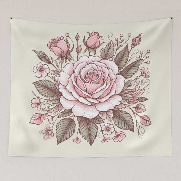 Item preview, Vintage Style Pink Rose Stem Doodle - Taupe Background designed and sold by Star-Fragment.