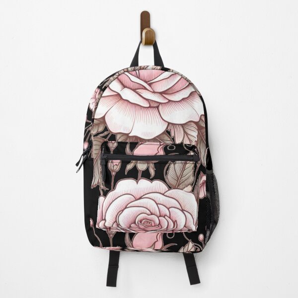 Item preview, Vintage Style Pink Rose Stem Doodle Black Background designed and sold by Star-Fragment.