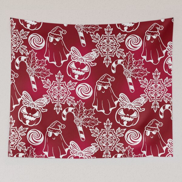 Item preview, Spooky Christmas Red Ghost Pumpkin Candy Cane Pattern designed and sold by ArtMeetsPizza.