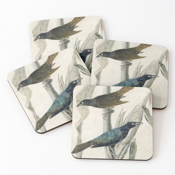 Item preview, Purple Grackle birds Vintage Watercolor Pencil Landscape  designed and sold by Wander-Wave.