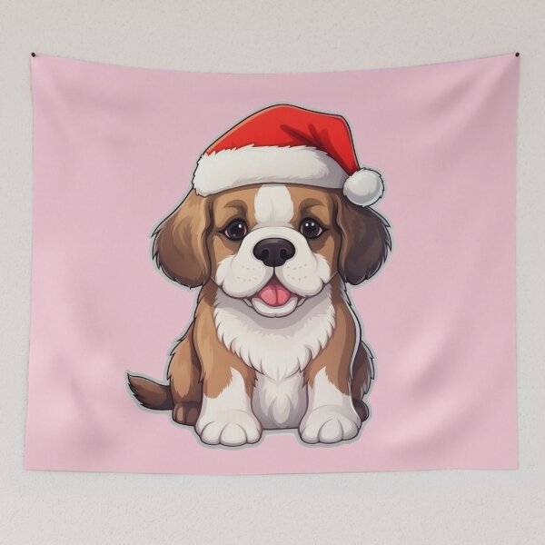 Item preview, Chibi St Bernard Dog with red Santa hat designed and sold by KawaiiArtStyle.