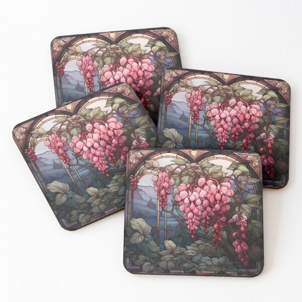 Item preview, Stained Glass Mountain Vista with Bleeding Hearts designed and sold by Matt's Artificial Nature.