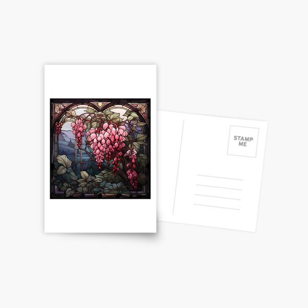 Item preview, Stained Glass Mountain Vista with Bleeding Hearts designed and sold by Matt's Artificial Nature.