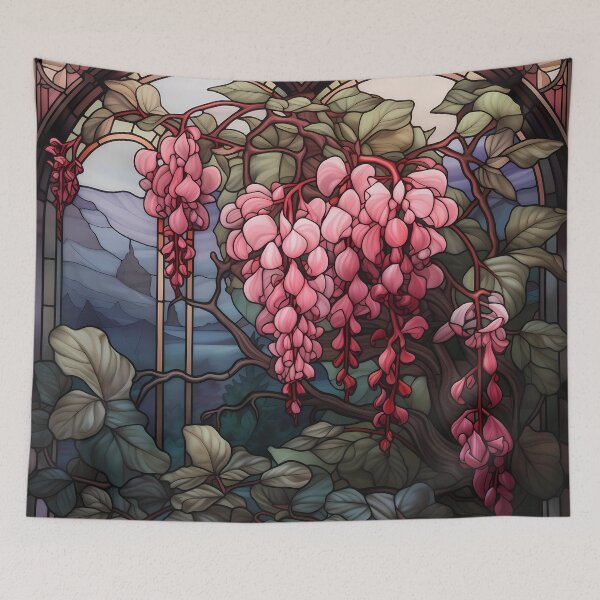Item preview, Stained Glass Mountain Vista with Bleeding Hearts designed and sold by Matt's Artificial Nature.